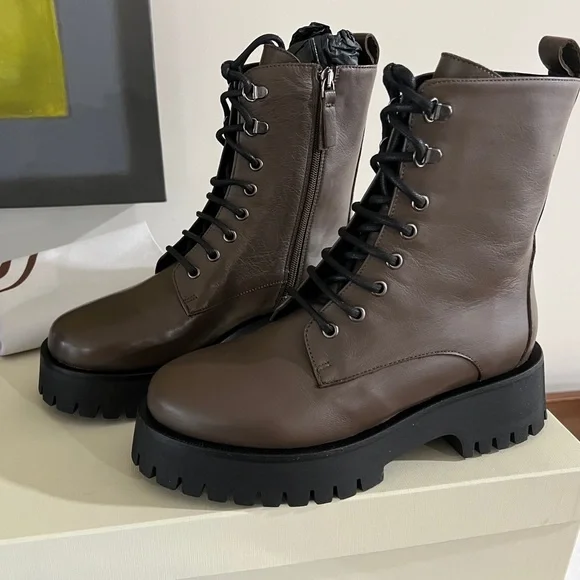 M. Gemi The Benedetta Brown Leather Combat Boots 38.5 Italy 8 US - Picture 4 of 11